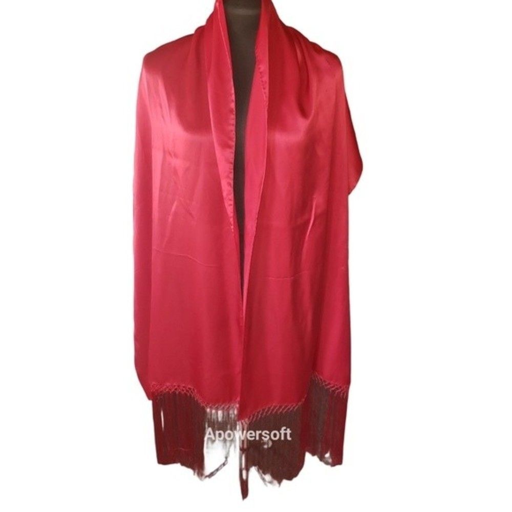 Red Satin Fringe Scarf - Picture 2 of 4